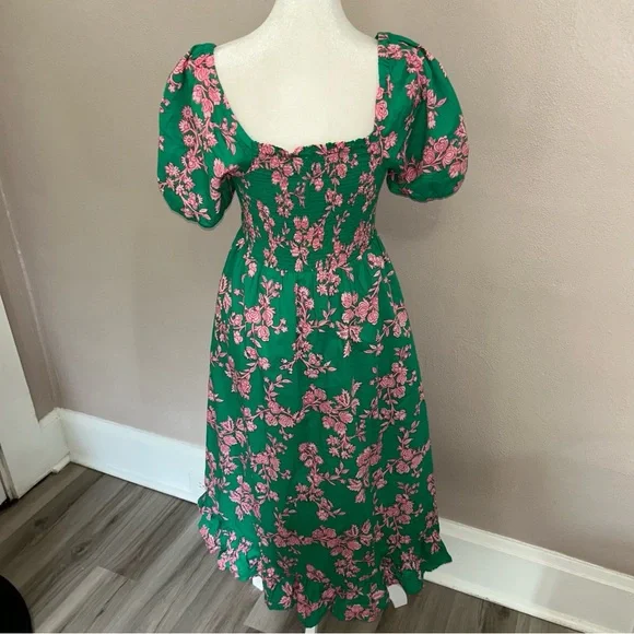 J. Crew Green Midi Dress with Pink Floral Print - Picture 3 of 5